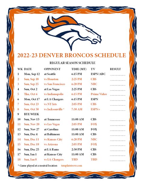 denver broncos 2023 schedule printable